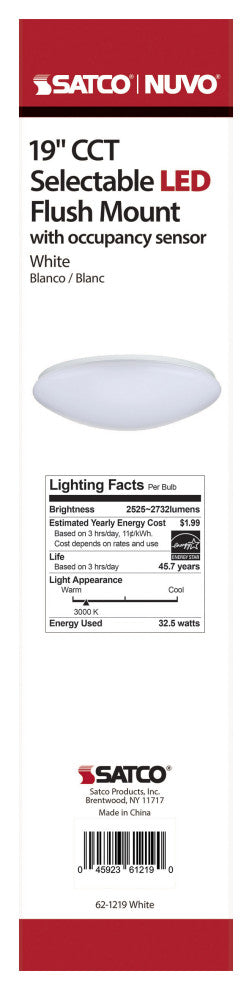 19 inch - Flush Mounted LED Fixture - CCT Selectable - Round - White Acrylic - w
