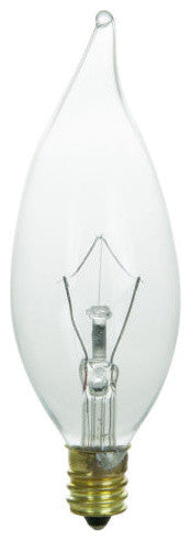 Sunlite 40 Watt Flame Tip Chandelier, Candelabra Base, Clear, 15 Pack