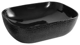 Rectangular Above Mount Basin, Embossed Exterior, Smooth Interior, Center Drain