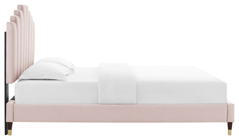 Elise Queen Performance Velvet Platform Bed MOD-6691-PNK