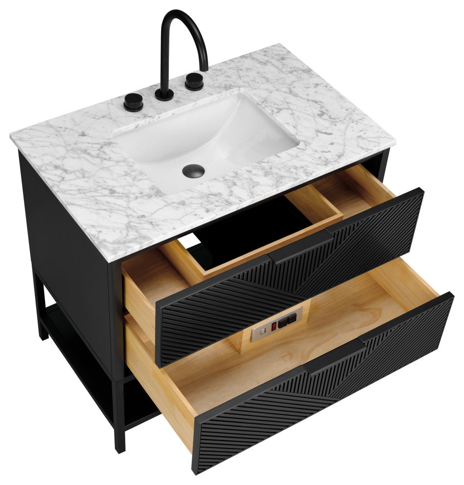 Diamond 36" Bath Vanity, Charcoal Black/Matte Black, 36", Marble Top