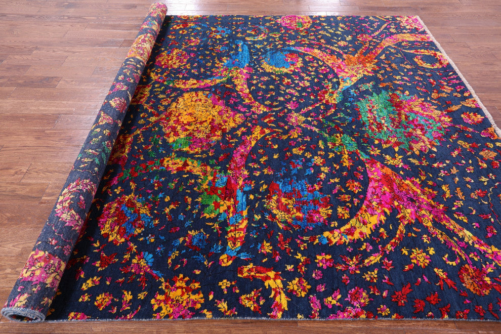 7' 11" X 9' 11" Wool & Silk Persian Sickle Leaf Design Handmade Rug - Q13492