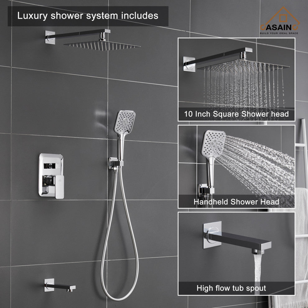 9inch Shower System Brushed Nickel Dual Head Waterfall Shower Bar System, Chrome