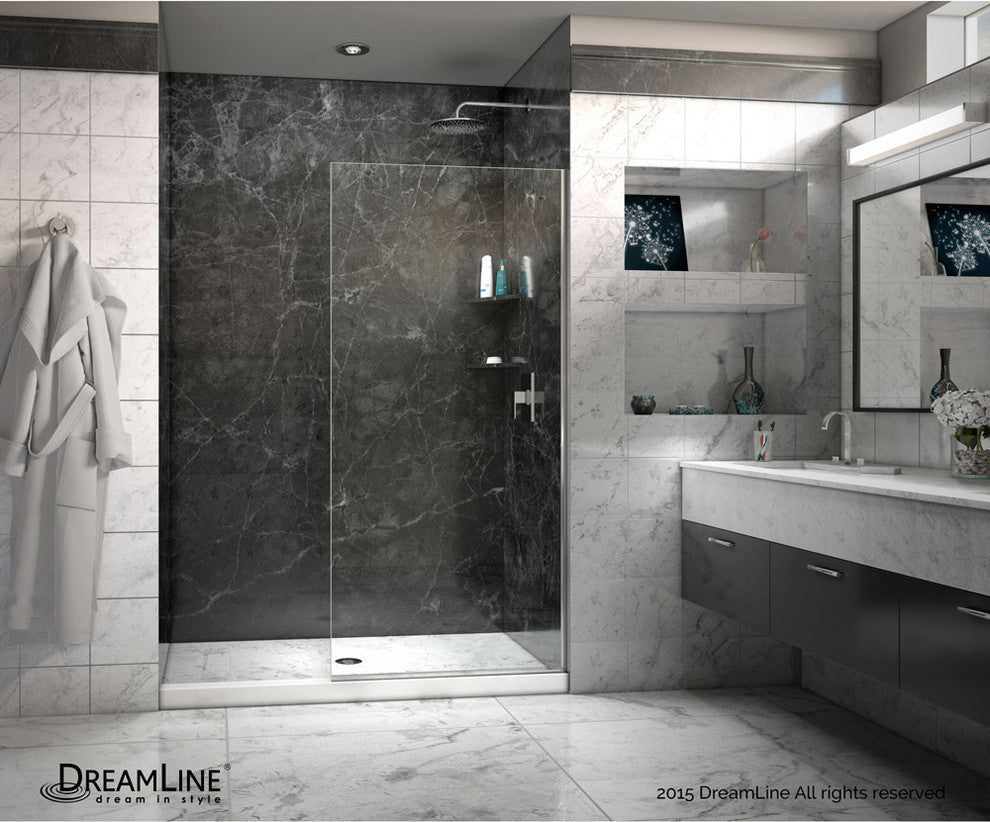 Linea 34"x72" Open Entry Design, Frameless Shower Door, Chrome