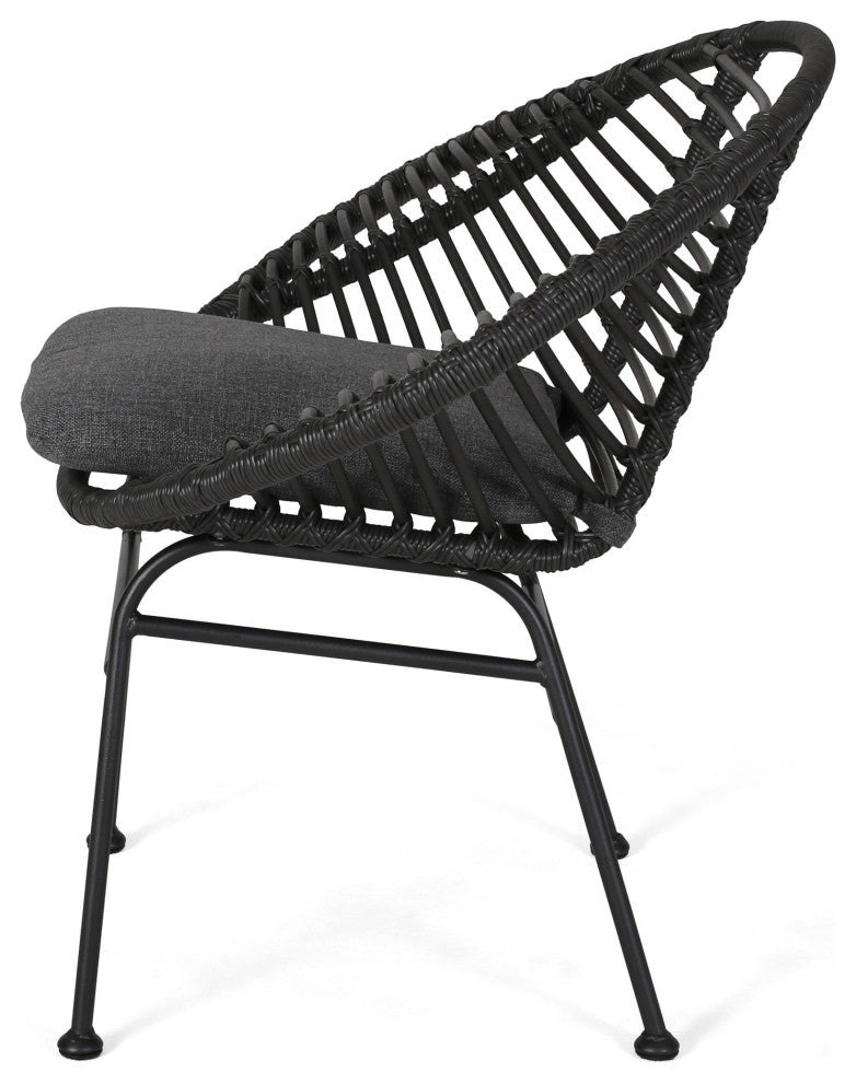 Aleah Indoor Woven Faux Rattan Chairs With Cushions, Set of 2, Gray, Dark Gray