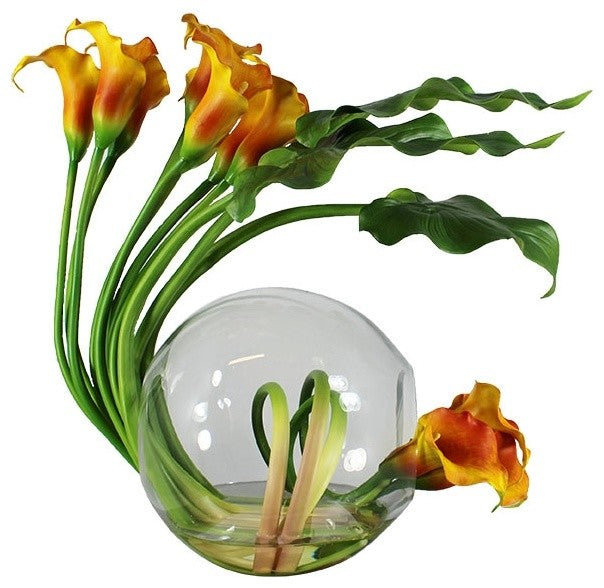 Crosswinds vase with calla lilies, Mango