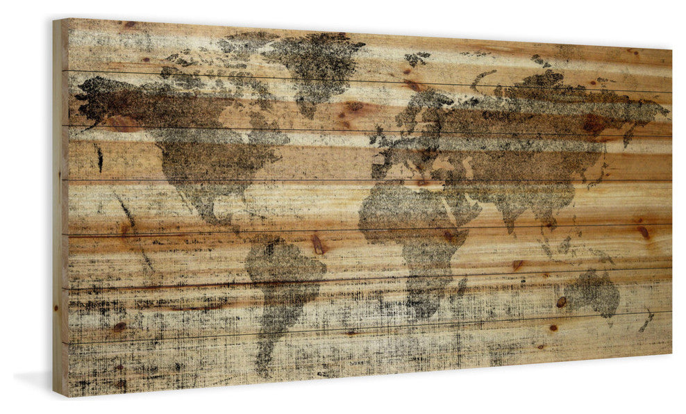 "Lost in the World" Painting Print on Natural Pine Wood, 24"x12"