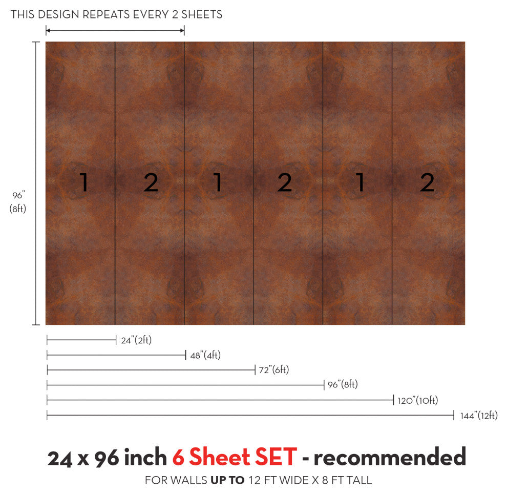 Rustic Industrial Vinyl Peel and Stick Mural, 24"x96", 6 Pack