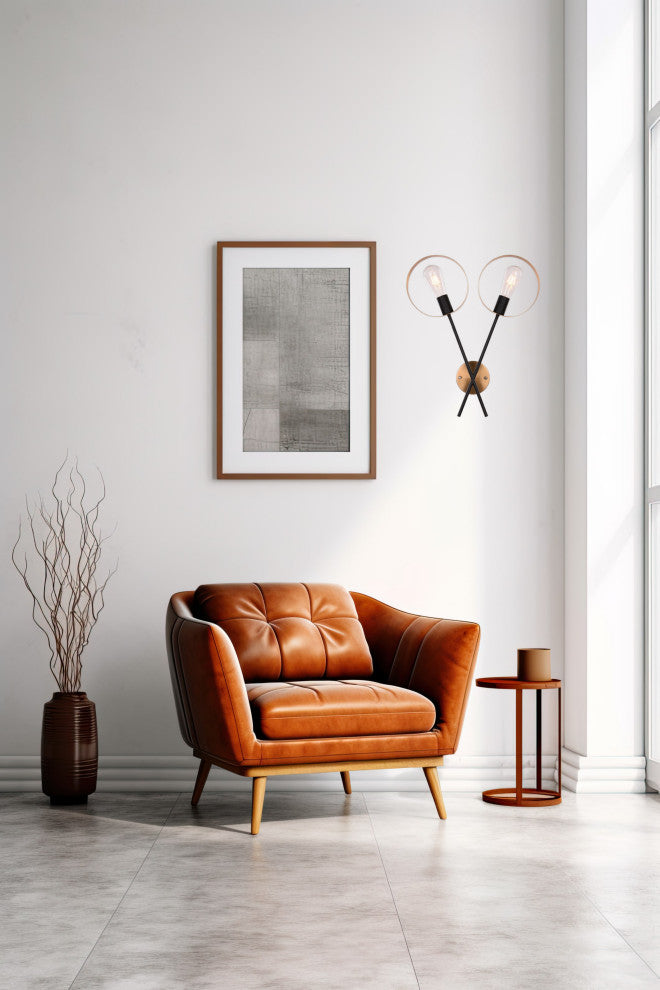 2-Light Black and Gold Metal Wall Sconce