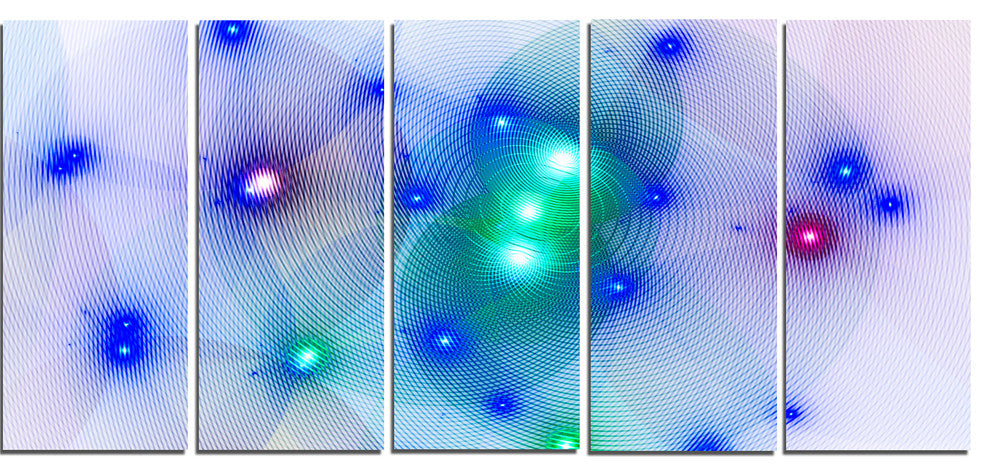 Blue Fractal Lights in Fog, Abstract Wall Art Canvas, 60"x28", 5 Panels