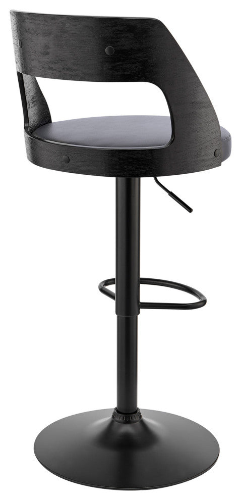 Gray Upholstered Black Base Adjustable Swivel Bar Stool