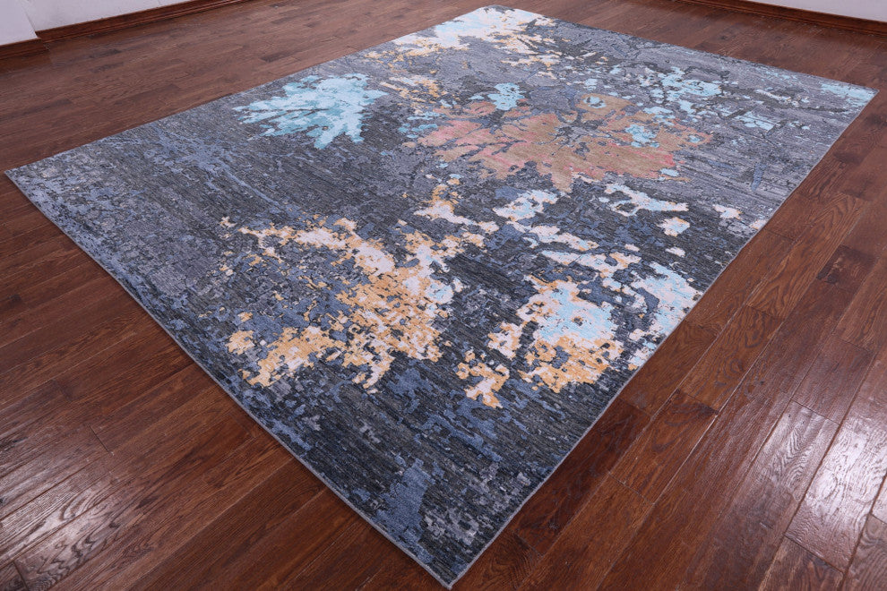 9' 1" X 12' 0" Abstract Wool & Silk Hand Knotted Rug - Q14897