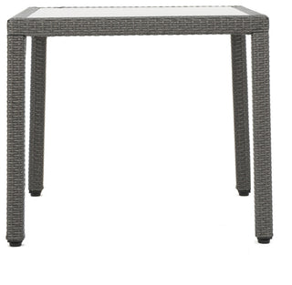GDF Studio San Tropez Outdoor Wicker Dining Table With Glass Top