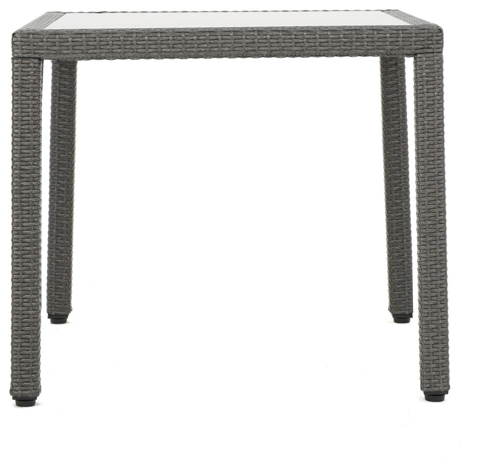 GDF Studio San Tropez Outdoor Wicker Dining Table With Glass Top