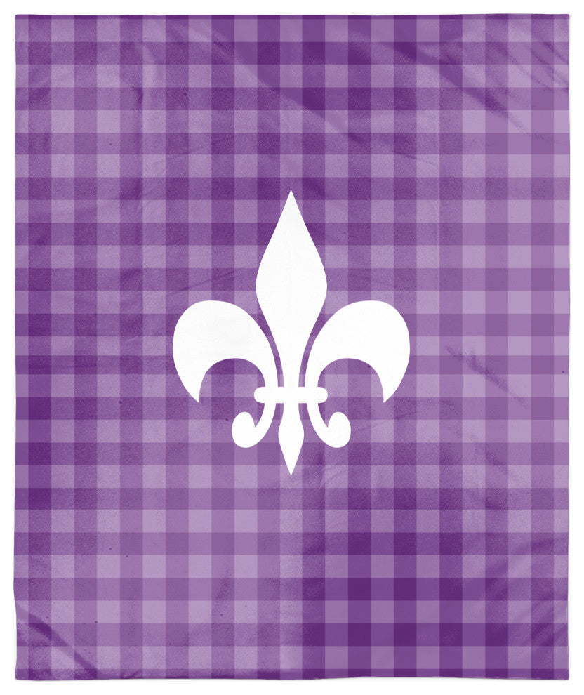 Fleur De Lis Purple Buffalo Check 50x60 Sherpa Fleece Blanket