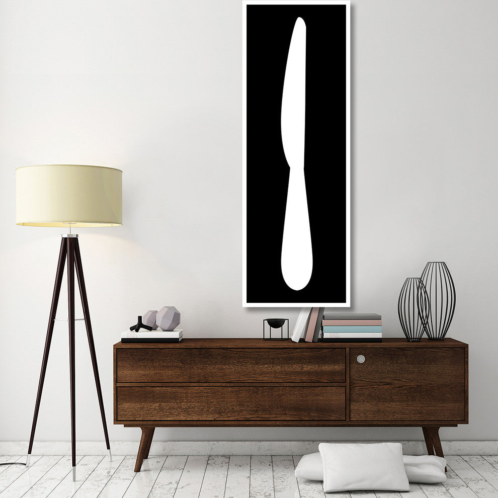 "Mealtime: White on Black - Knife" Digital Paper Print by BG.Studio, 26"x74"