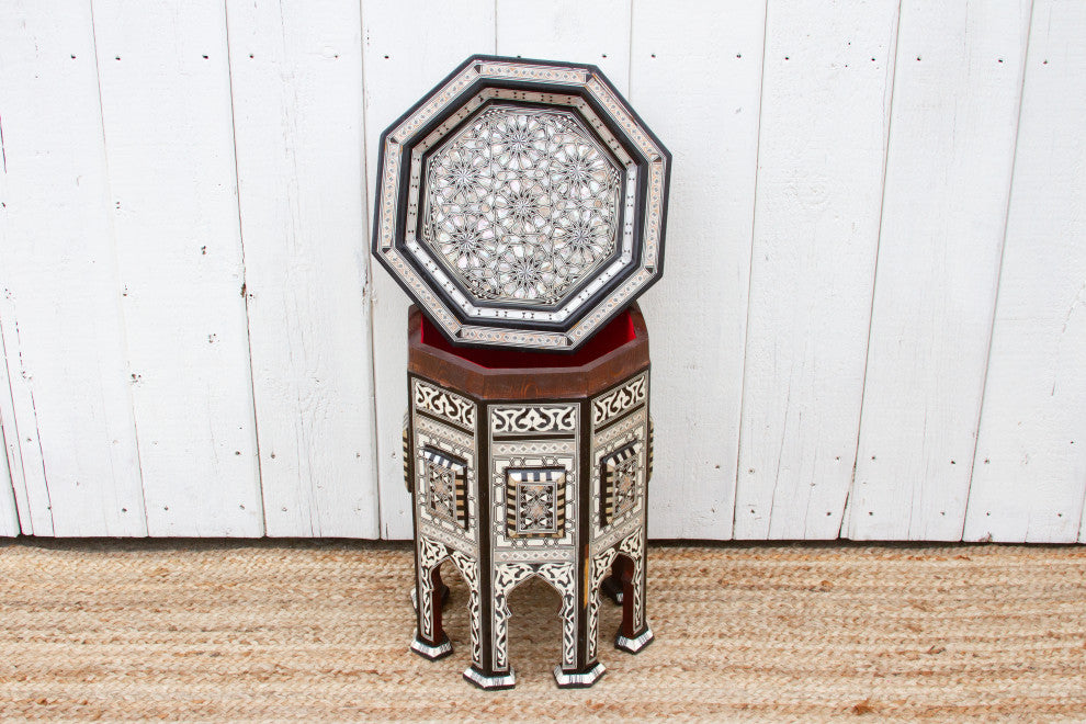 Vintage Black & White Marquetry Side Table