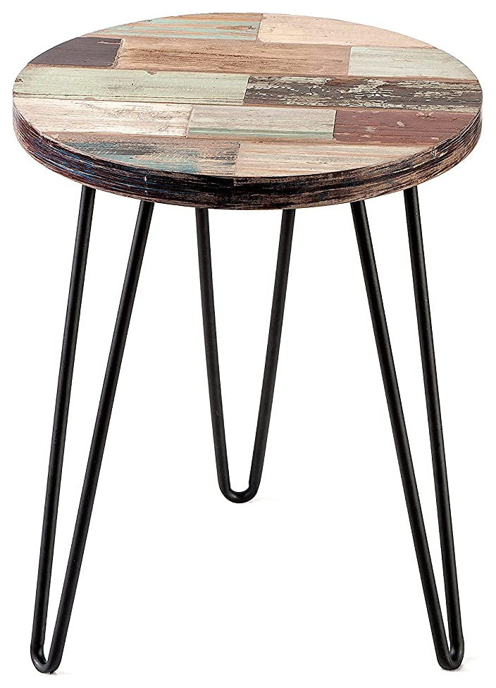 Reclaimed Wood End Table, Green, 16" X 16" X 20"
