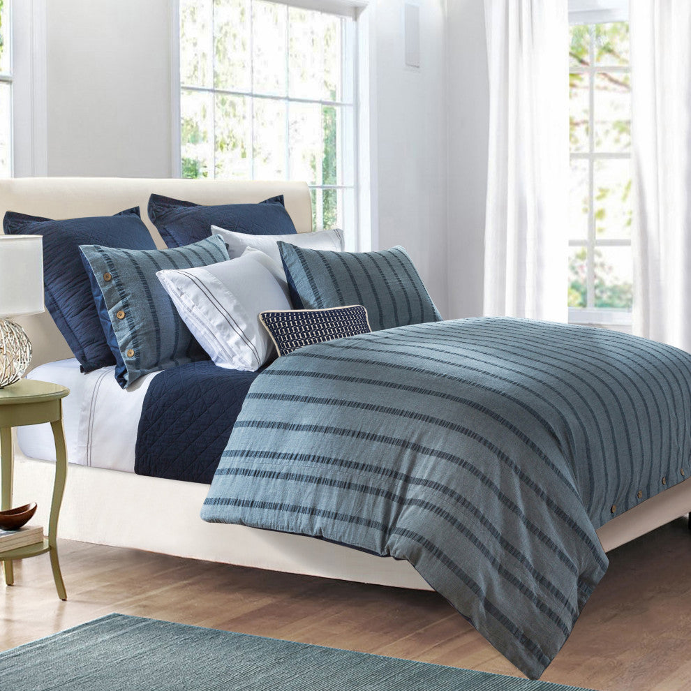 Harper Stripe Duvet Set, Super King Blue, 3 Piece