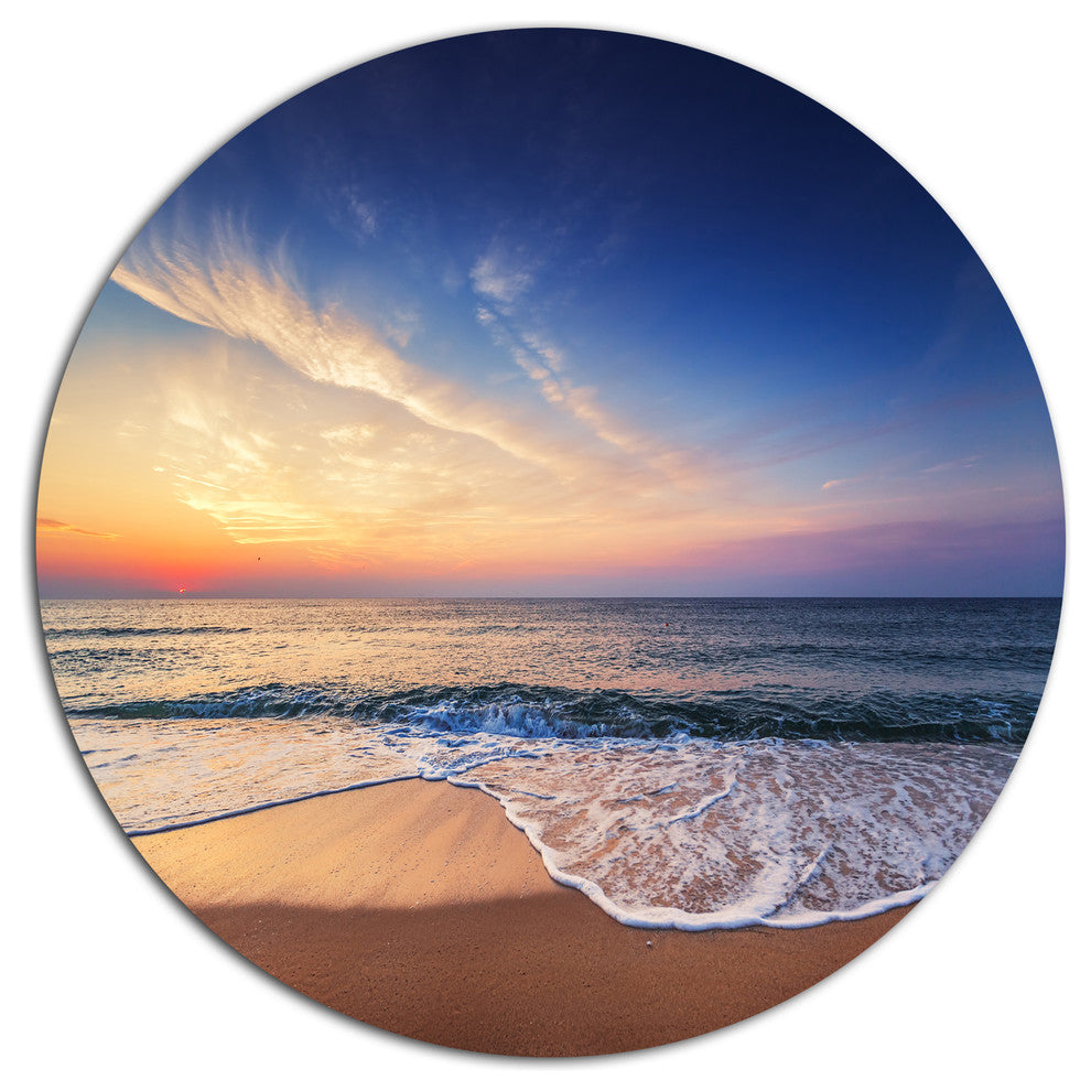 Beautiful Blue Cloudscape Over Sea, Seashore Round Metal Wall Art, 11"