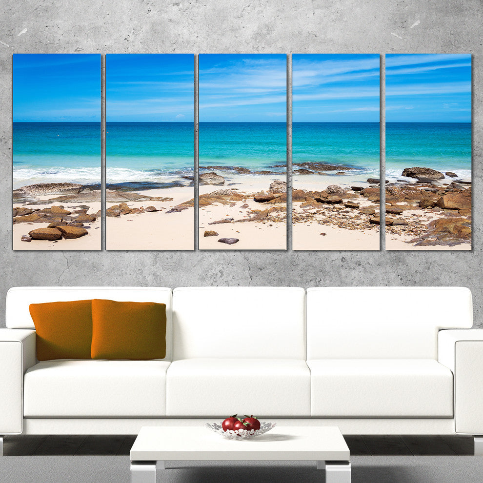Beach at Samed Island Thailand, Seashore Photo Canvas Print, 60"x28", 5 Panels