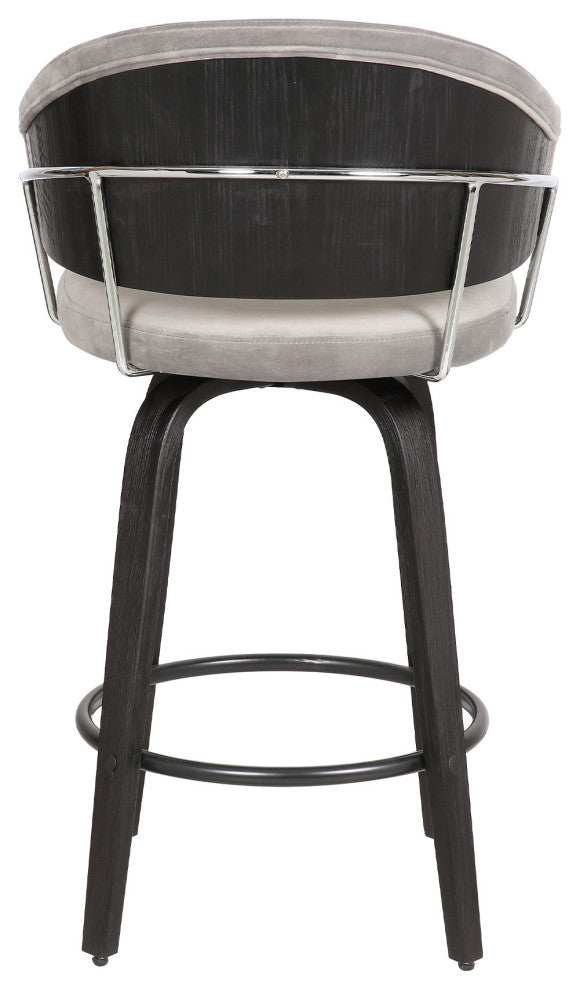 26" Light Gray Faux Leather Bar Stool With Black Brushed Frame