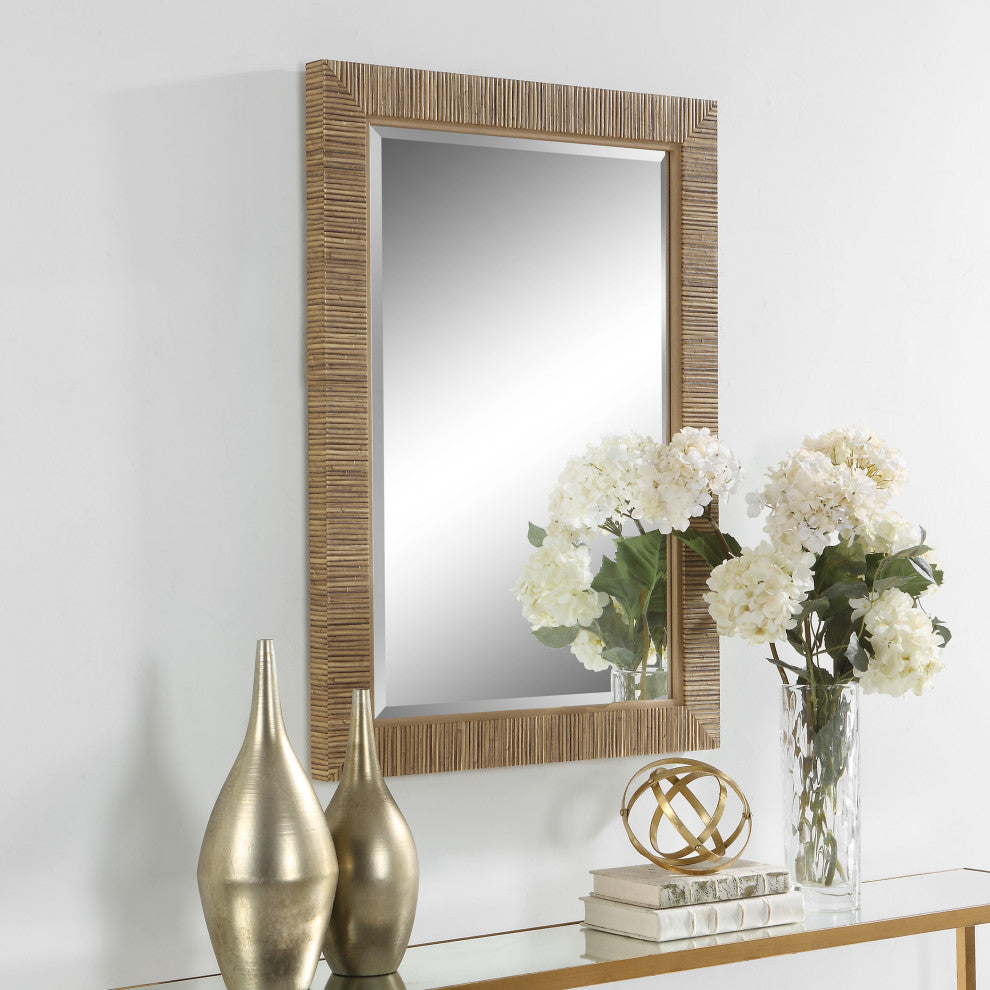 Contemporary 25" x 35" Parer Natural Mirror