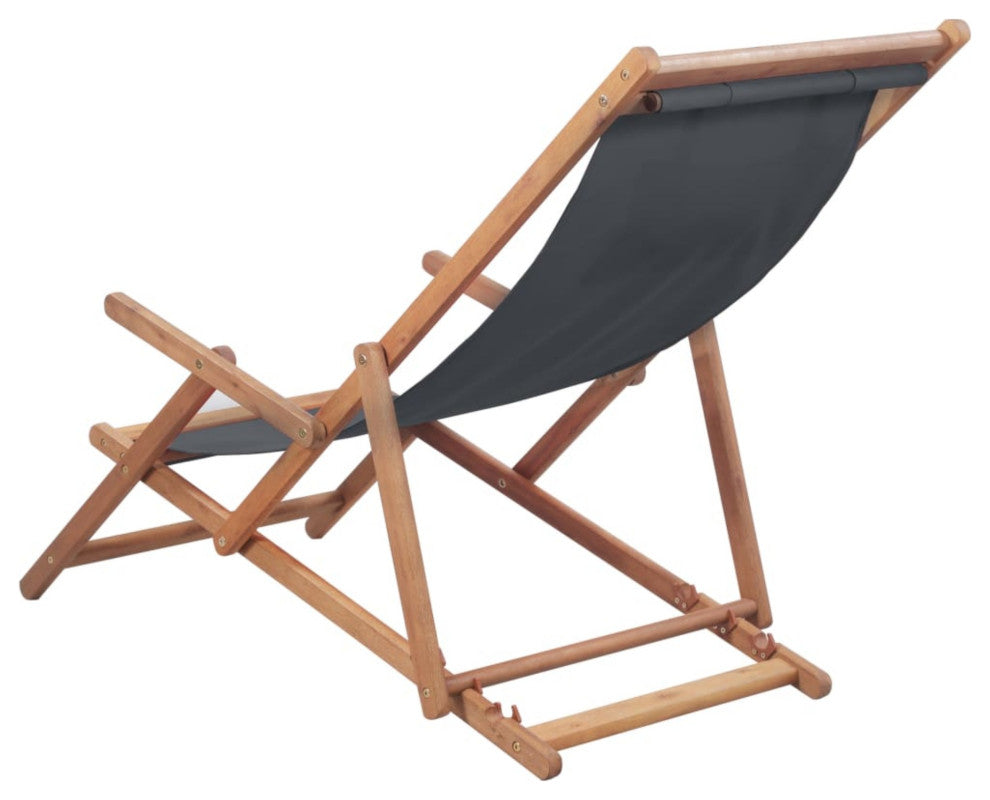 Vidaxl Folding Beach Chair Fabric and Wooden Frame Gray