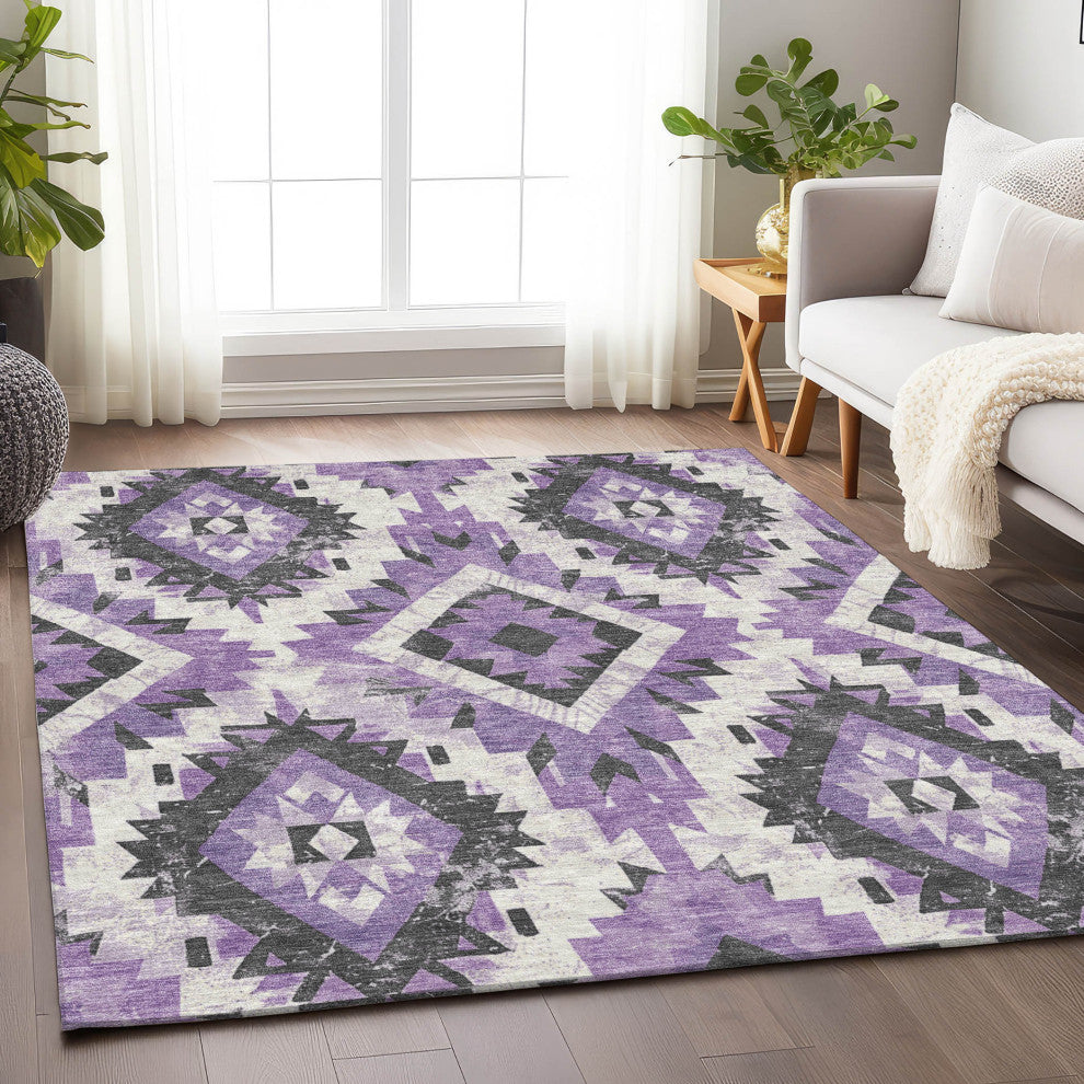 Machine Washable Indoor/Outdoor Chantille ACN1878 Purple 10' x 14' Rug
