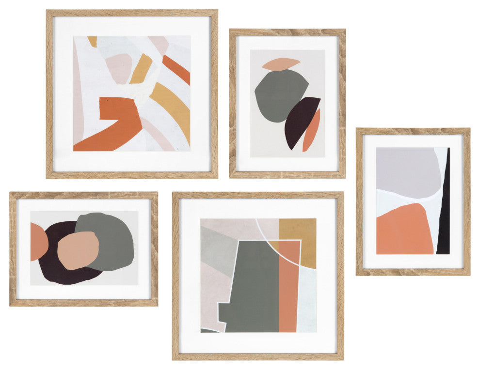 Mid-Century Modern Colorful Art Set, Natural 5 Piece
