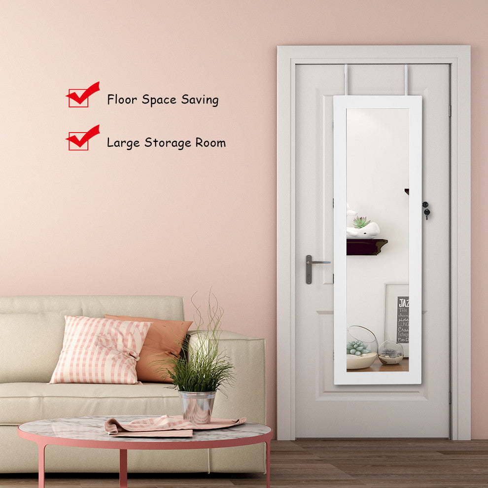 Costway Door Mount Mirrored Jewelry Cabinet Lockable Armoire Organizer