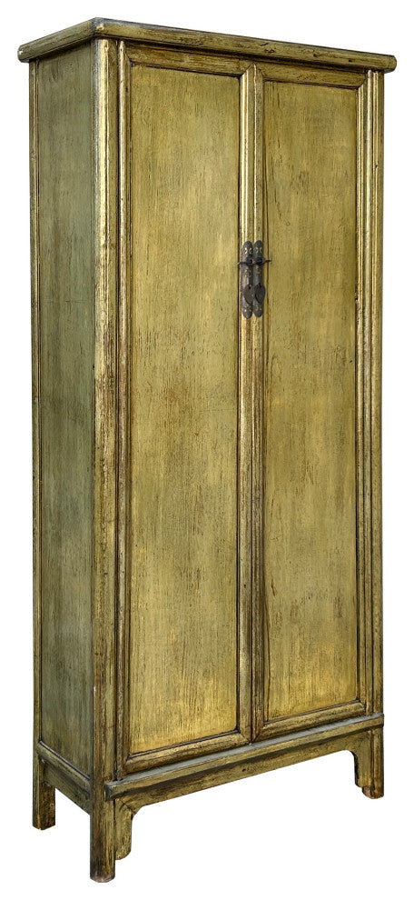 Oriental Distressed Light Olive Green Tall Narrow Noodle Cabinet Armoire Hws4337