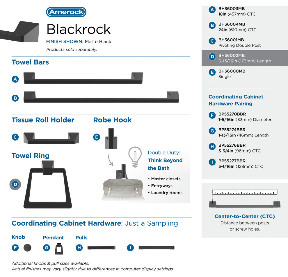 Amerock Blackrock Contemporary Towel Ring, Matte Black