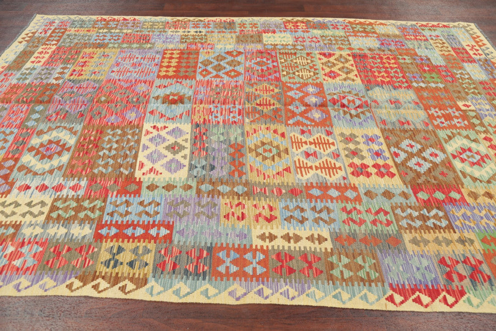 Hand-Woven Kilim Oriental Southwestern Traditional Turkish Area Rug, 9'9"x6'6