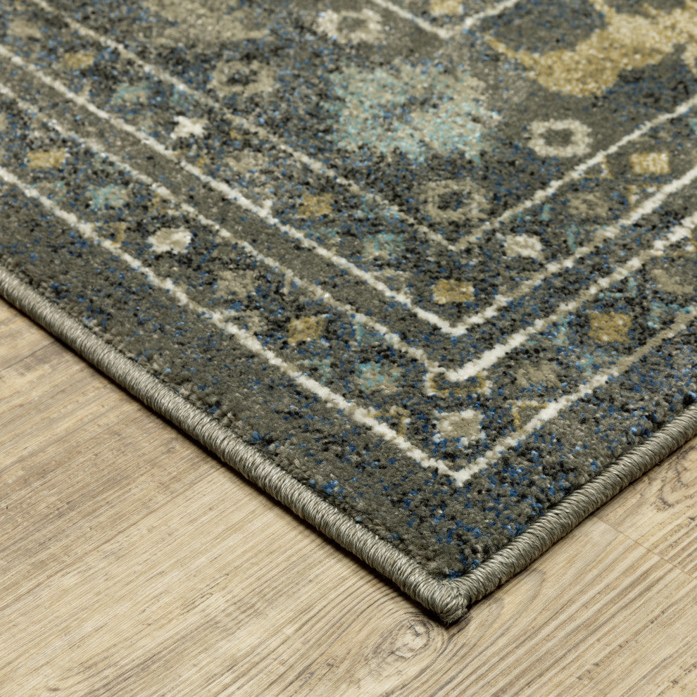 Vander Frontier Blue/Gold Indoor Area Rug, Blue, 2'3"x7'6"