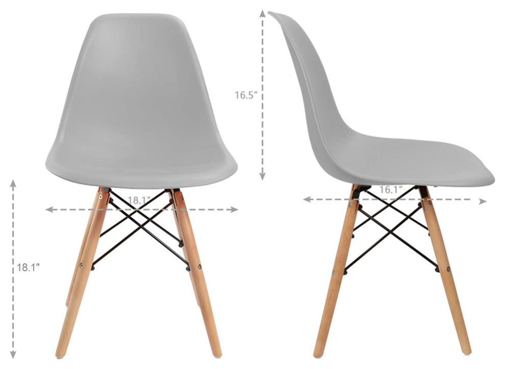 Mid Century Modern Dining Chair for Kitchen, Dining, Living Room Set of 4, Grey