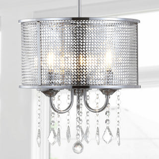 Avah Metal and Crystal Adjustable LED Drop Pendant, Chrome, 13