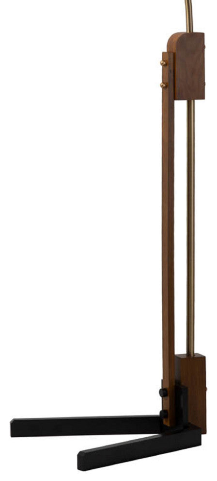 Melmar Chairside Arc Floor Lamp -Weather Brass and Walnut, Dimmer Switch, V-Base