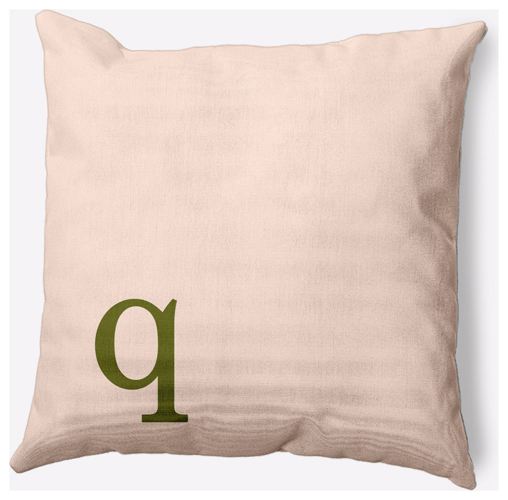18" x 18" Modern Monogram Indoor/Outdoor Polyester Throw Pillow, Olive