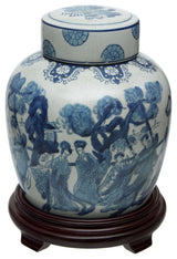 10" Ladies Blue and White Porcelain Ginger Jar