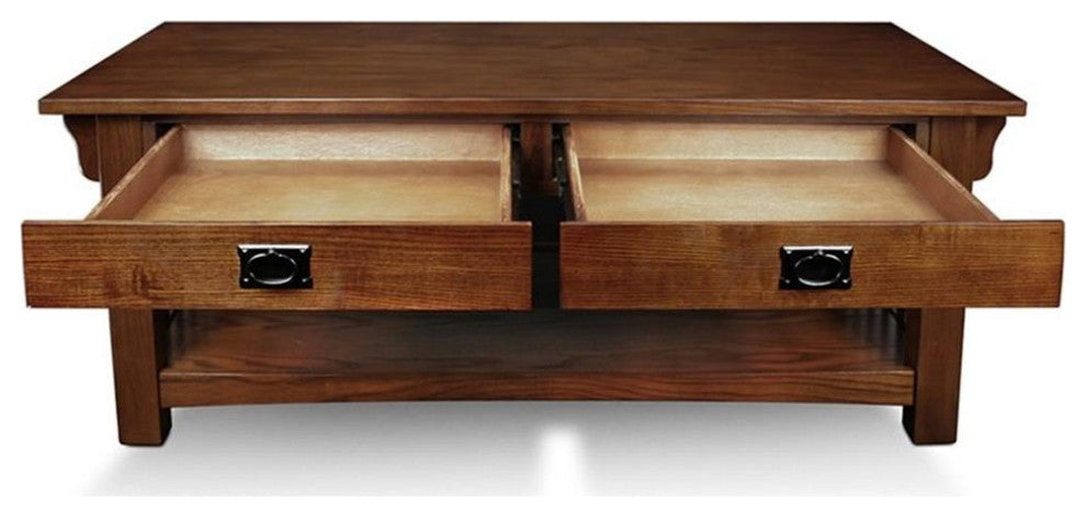 Leick Furniture Wood Mission Coffee Table in Brown Medium Oak