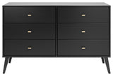 Milo Mid Century Modern  6-drawer Dresser, Black