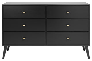Milo Mid Century Modern  6-drawer Dresser, Black