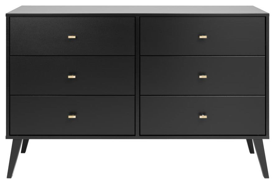 Milo Mid Century Modern  6-drawer Dresser, Black