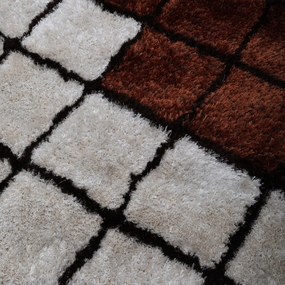 HAND TUFTED SHAG POLYESTER ECO-FRIENDLY AREA RUGS -Purple Beige Color, Geometric