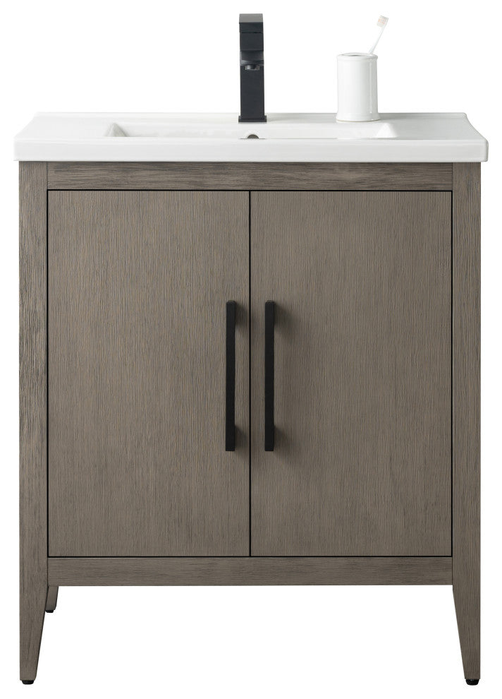 Vanity Art Bathroom Vanity With Sink, Driftwood Gray, 30", Single Sink, Matte Black