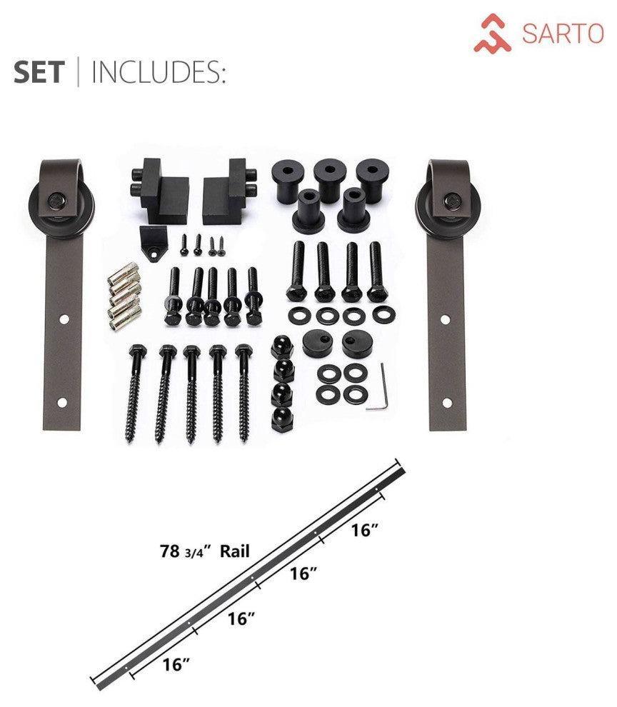 Barn Door 42 x 96 Frosted Glass, Lucia 2552 Matte Black, 8FT Rail