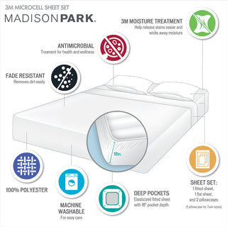 Madison Park Microcell 3M Scotchgard Moisture Treatment Sheet Set, Blue, Queen
