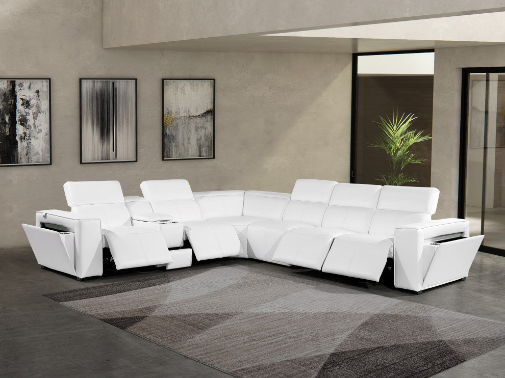 Niccolo Italian Leather 7-Piece L-Shaped Power Reclining Sectional, White