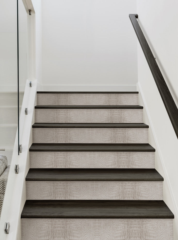 Crocodile Peel and Stick Stair Riser Strips, Beige, 48"w X 7"h, 6 Pack